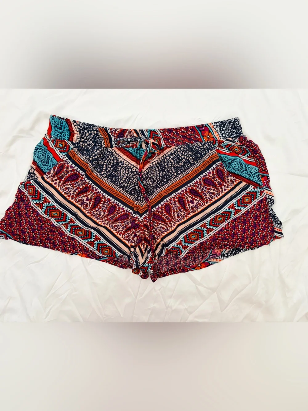 Boho Printed Wrap Skirt in Red & Teal